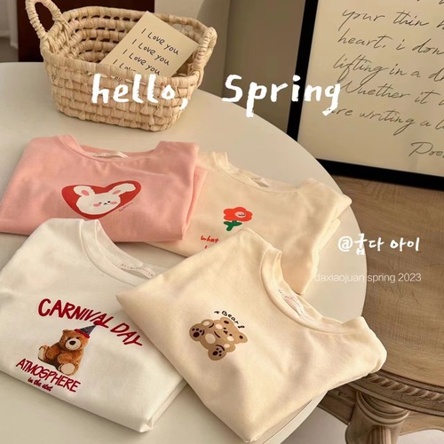 2023 spring and autumn bottoming shirt for boys and girls new style solid color long-sleeved cartoon T-shirt children's clothing bottoming shirt