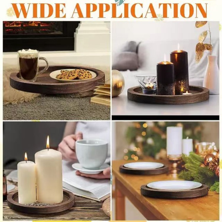 Bandeja decorativa de madera cortijo Candelabro apenado bandeja cocina sala de estar de madera vintage bandeja de café Paulownia disco de madera