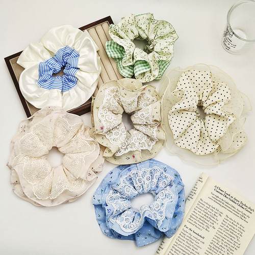Korean-style floral lace trim colonic hair tie ballerina ponytail braid hair ribbon large girl's braided hair tie hair accessory