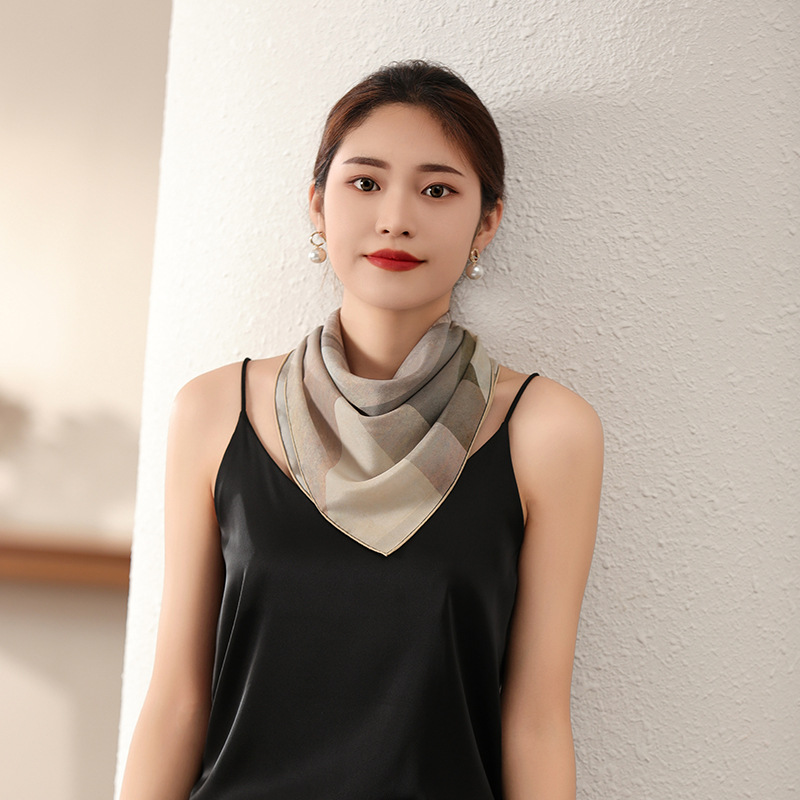 실크 더블 크레이프 70cm 여성용 사각 스카프, 100% 뽕나무 실크 스카프, 장식용 다용도 액세서리, 가벼운 럭셔리 리본