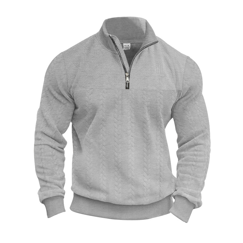 Cross-border retro americano cuello de cremallera casual chaqueta suelta pesada jersey jacquard otoño invierno chaqueta de hombre