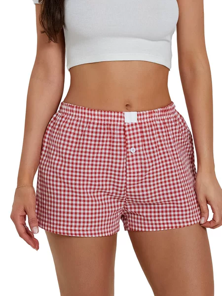 2024 New Cross Border AliExpress Summer Shorts Women's Casual Comfortable High Waist Loose Wide Legs Vintage Plaid