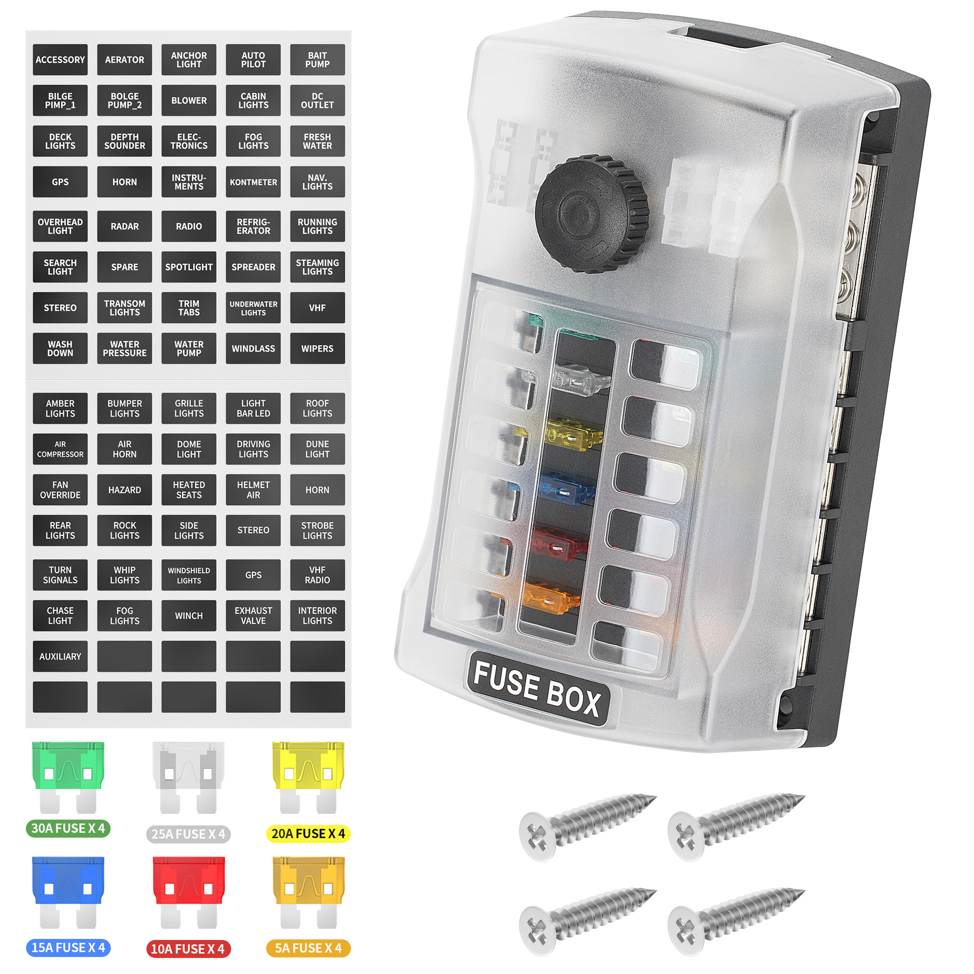 12路汽车保险丝盒 双正 汽车插片保险丝盒带LED旋钮