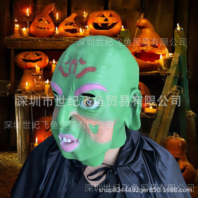 Cruzar la frontera nueva boca torcida verde cabeza monstruo máscara de Halloween horror sombrerería fábrica al por mayor