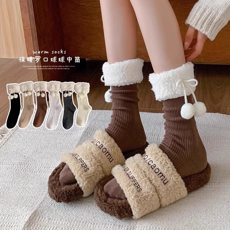 Women's autumn college-style sweet bow-knot boot socks, lamb wool trim, warm mid-calf socks, Miu-style socks Women's autumn college-style sweet bow-knot boot socks, lamb wool trim, warm mid-calf socks, Miu-style socks