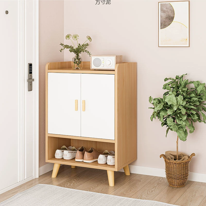 Простой шкаф для обуви для домашнего входа, стеллаж для хранения на ножках из цельного дерева, гостиная, балкон, экономия места, многослойная пылезащитная полка для обуви большой емкости
