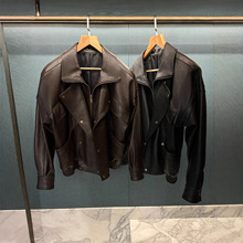 ROSE同款英国进口天然泡纹绵羊皮Y*L分割线机车皮衣飞行夹克外套