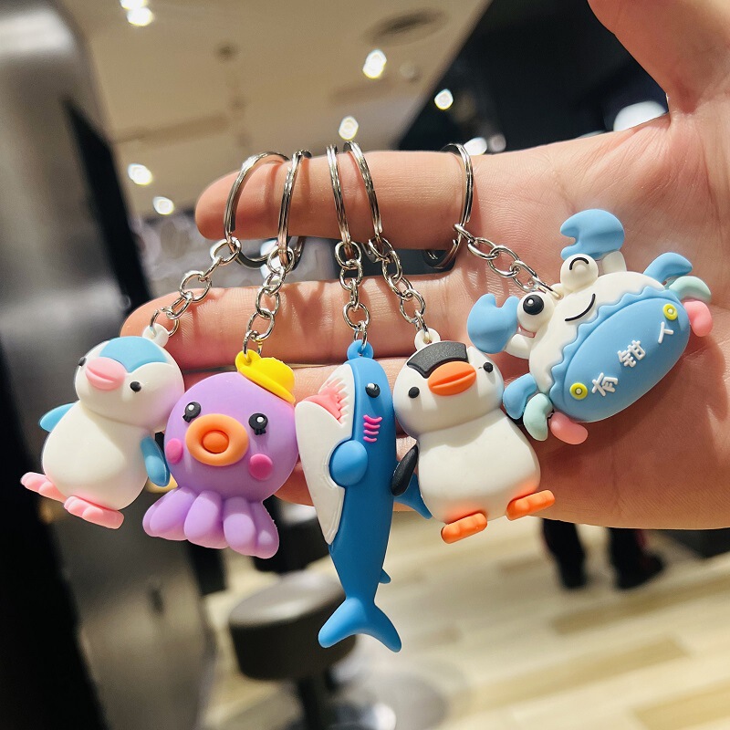 Creative ocean series key chain three-dimensional shark octopus doll bag ornaments car key chain activities small gifts