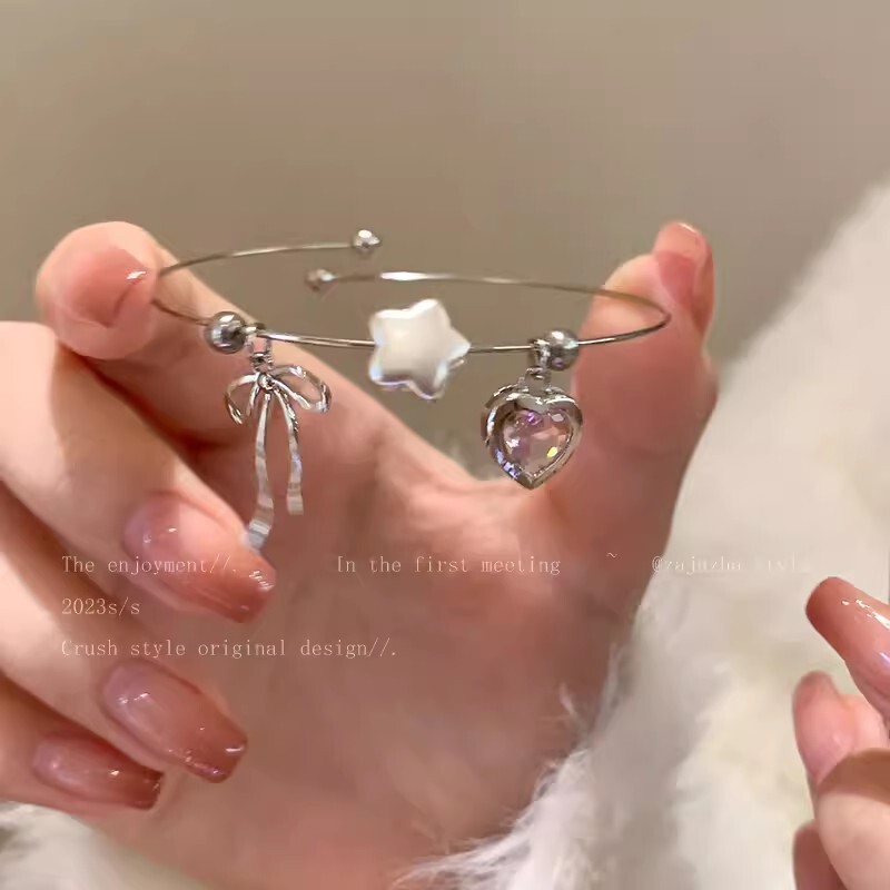 Sweet Love Bow Opening Fine Bracelet Girl 2024 New High-end Sense Star Zircon Bracelet