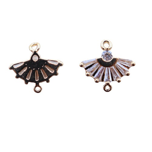 Copper-plated gold sapphire micro-inlaid fan-shaped earring pendant set with double clasps, accessory chain and ancient-style hairpin bracelet beads material kit