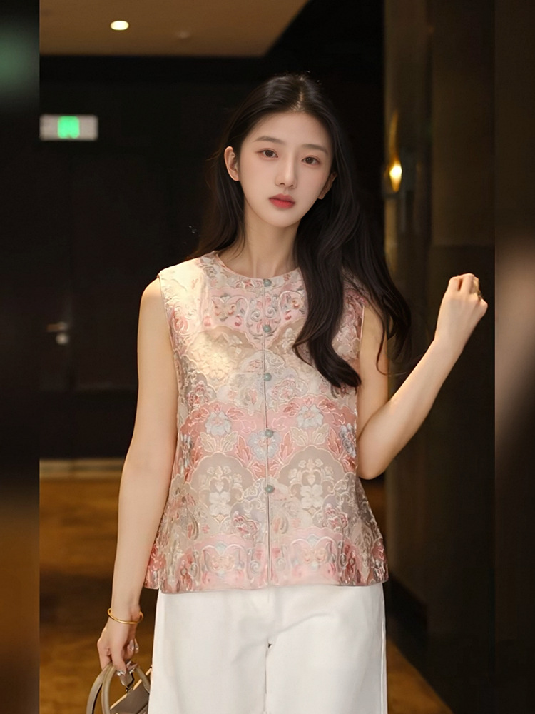 Áo vest nữ thêu hoa bảo tướng tơ tằm cao cấp phong cách Trung Hoa mới N4023 — áo vest, áo khoác
