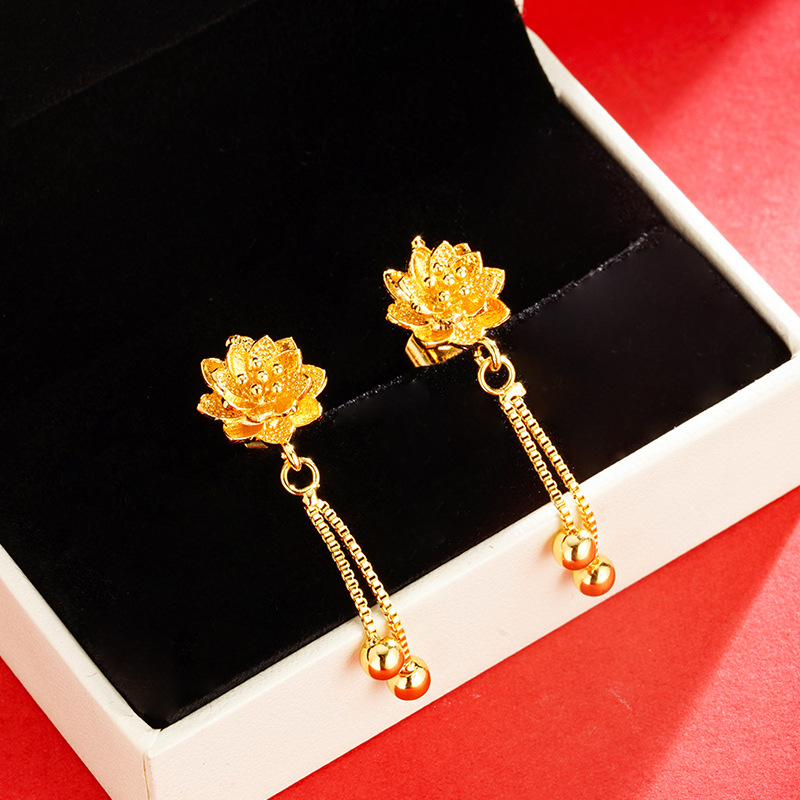 Pendientes de camelia de estilo antiguo Pendientes de verano de alta calidad para niñas con borlas Pendientes de oro de arena vietnamita que no se desvanecen durante mucho tiempo