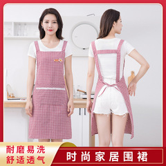 Grid house cooking kitchen small fresh princess apron women cotton breathable work fashion 2022 new apron waistband