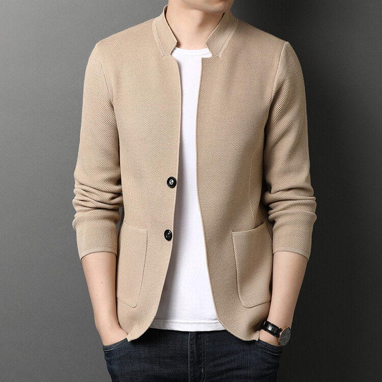 Chinese-style stand-up collar knitted cardigan for men, solid color jacket, Korean-style slim-fit fashion outerwear sweater for young and middle-aged men, cross-border Chinese-style stand-up collar knitted cardigan for men, solid color jacket, Korean-style slim-fit fashion outerwear sweater for young and middle-aged men, cross-border