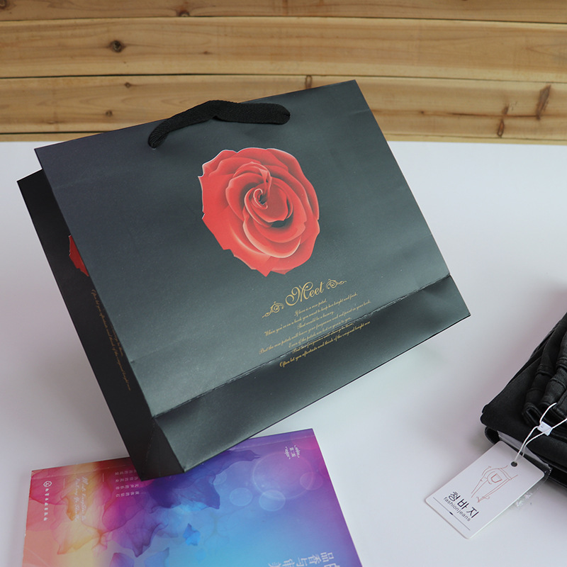 手提纸袋现货服装包装袋玫瑰印刷LOGO牛皮纸袋茶叶生日礼品礼物袋