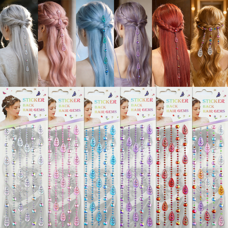Cross-Border Fashion New Creative Water Drop Sunflower Rhinestone Eye Makeup Nail Art Hair Stickers Rhinestone Journal Stickers Face Stickers