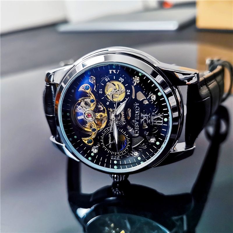 Men's Mechanical Skeleton Watch Automatic Tourbillon Business Gold_voghion.com