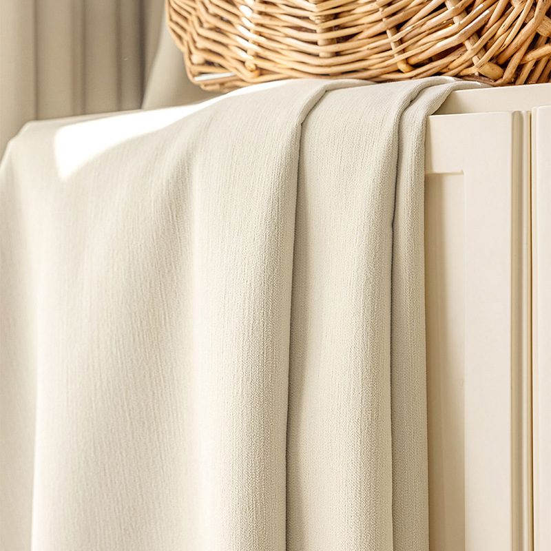 フレンチ式クリームフル遮光シェニール云つるパイル3.0カーテン云感コットンリビング寝室遮光カーテン完成品