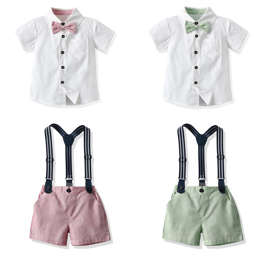 Niños de verano arco de manga corta con la solapa Cardigan vestido conjunto de pantalones de niños europeos y estadounidenses moda de comercio exterior ropa infantil