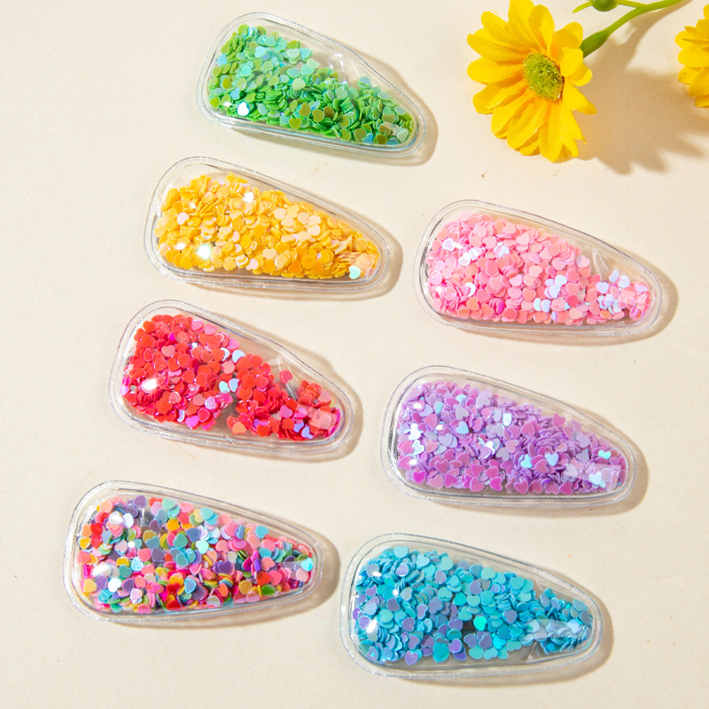 Pvc Liquid Sand Hair Clip with Sequins and Beads, Heart-Shaped DIY Hair Clip, Side Clip, Children's Hair Toy, Stationery, Accessories