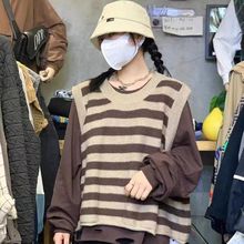 2023新款百搭条纹女士马甲设计感针织ins韩版小众宽松马夹坎肩