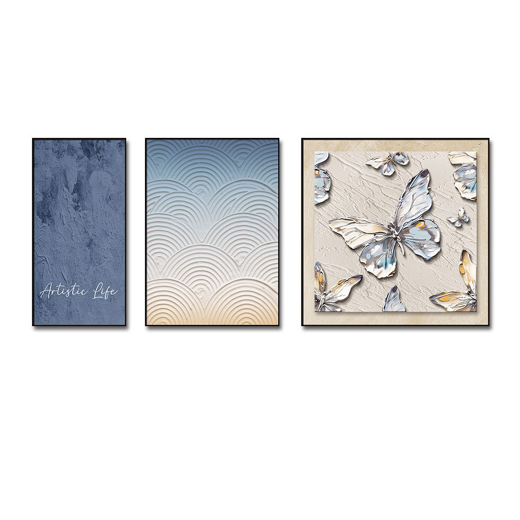 Sala de estar Sofá Fondo pared Pintura decorativa Pintura triple Colgante Pintura de diamantes estrella de cuero Estilo crema Pintura abstracta