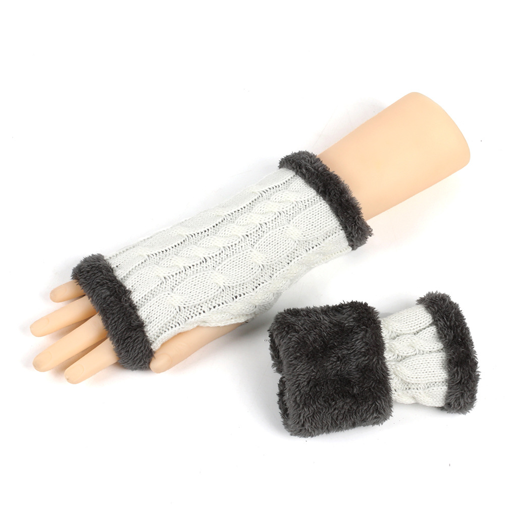 Men's Gloves New autumn and winter plush wool gloves twisted knitted fingerless plush sleeves cross border warm thick wool gloves_voghion.com
