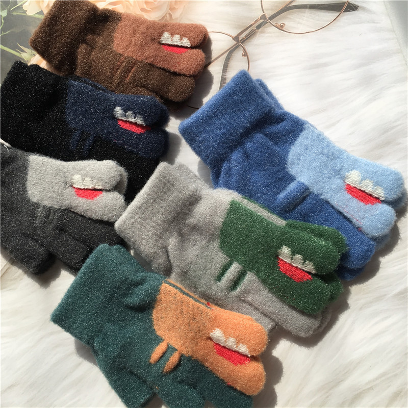 Children's Korean Edition Dinosaur Jacquard Crystal Velvet Knitted Autumn Winter Warm Boys and Girls' Writing Gel Two_voghion.com