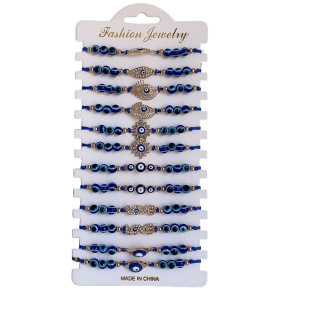 12-piece Devil's Eye Hand Rope Cross-border European and American Fashion Simple Gemstone Blue Beaded Hand-woven Bracelet
