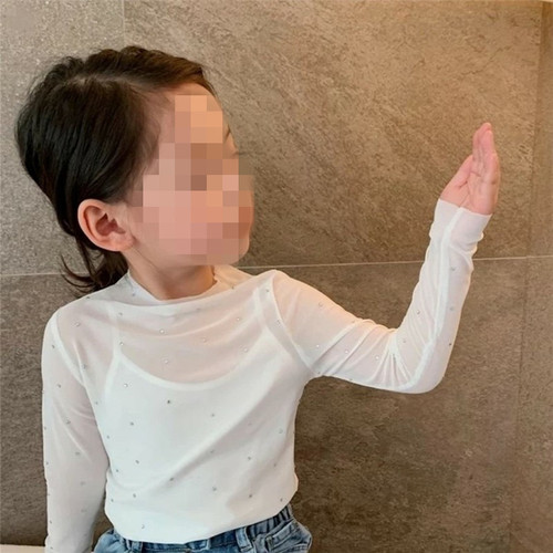 Summer Girls Underwear Baby Internet Famous Fashionable Children's Personality Trendy Korean Version Lace Sequin Sunscreen T-Shirt Top 