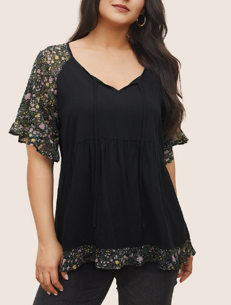 2024 Europa y los Estados Unidos transfronterizos de verano nuevo gran tela de vestir camiseta de decoración de cuello V image 1