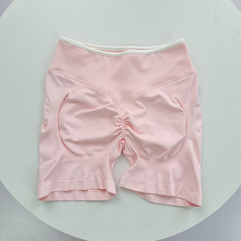跨境欧美撞色文胸无缝紧身蜜桃提臀运动短裤跑步健身裤女瑜伽套装|undefined