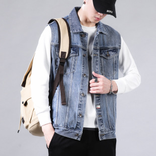 Free shipping trendy brand Denim vest coat men's spring and autumn new trendy all-match loose waistcoat men's sleeveless workwear