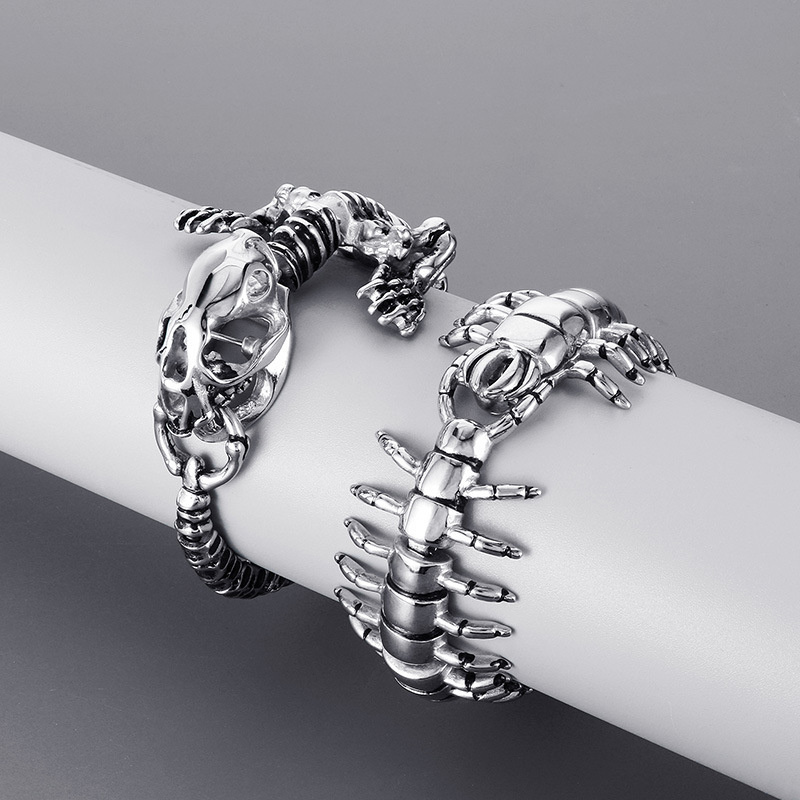 316L Stainless Steel Personality Design Bracelet Vintage Exaggerated Centipede Crocodile Lizard Men's Titanium Steel Cast Bracelet