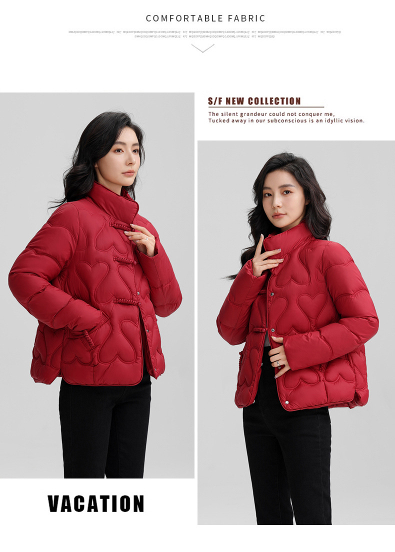 New Chinese style 2024 winter retro button down short fashion stand collar lightweight women's cotton Down jacket_voghion.com