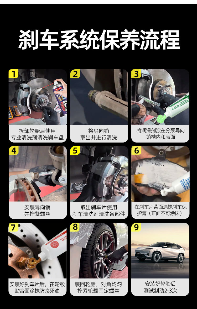 Car Brake System Cleaner, Brake Disc Noise Elimination, Brake Pad Caliper Rust Removal and Lubrication Maintenance Kit