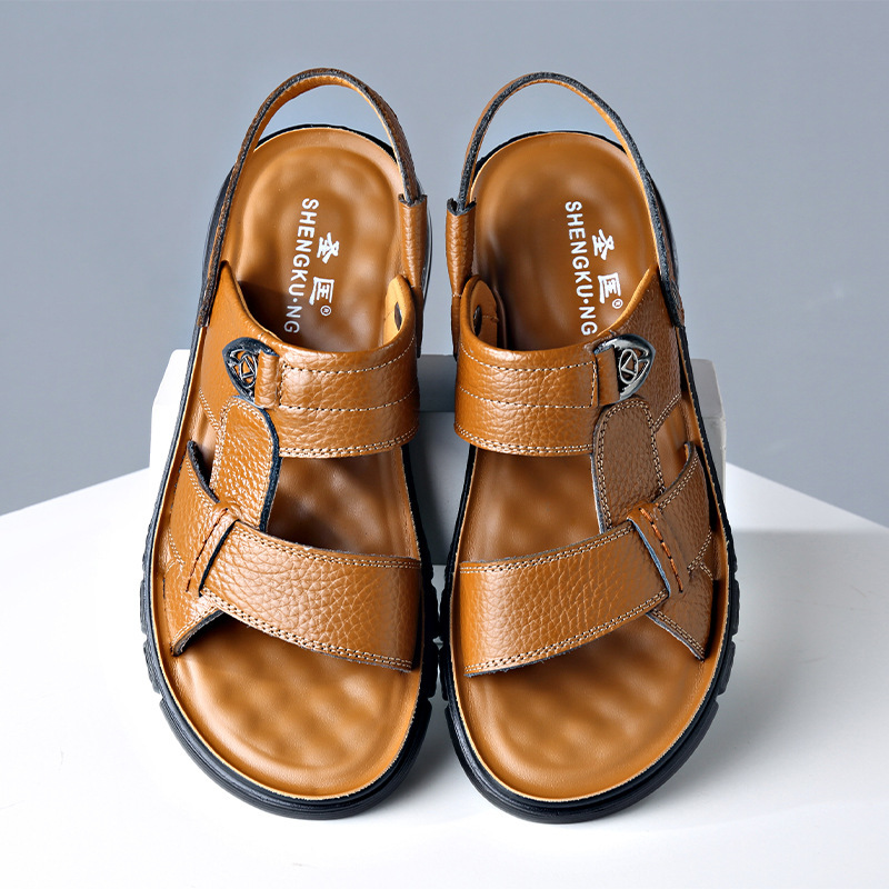 Shengkuang Upgraded Sandals Men's Genuine Leather Massage Cushion Sandals Air Cushion Comfortable Size Size Sandals and Slippers