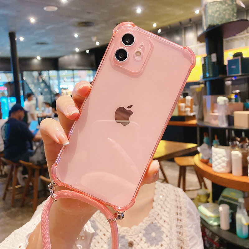 Funda para teléfono Apple 16 con cordón transparente, compatible con iPhone 17 Pro Max, cobertura total, cordón diagonal en forma de X, 8 Plus, femenino, 15