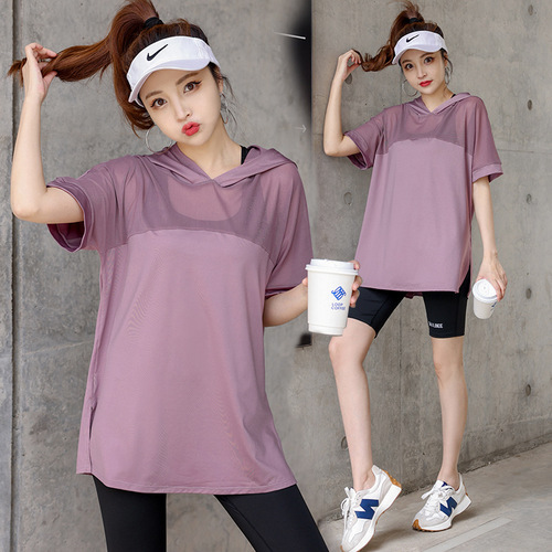 New yoga top large size short sleeve solid color beanie hoodie set of multiple items sports fitness clothing yoga wear set for women track and field attire