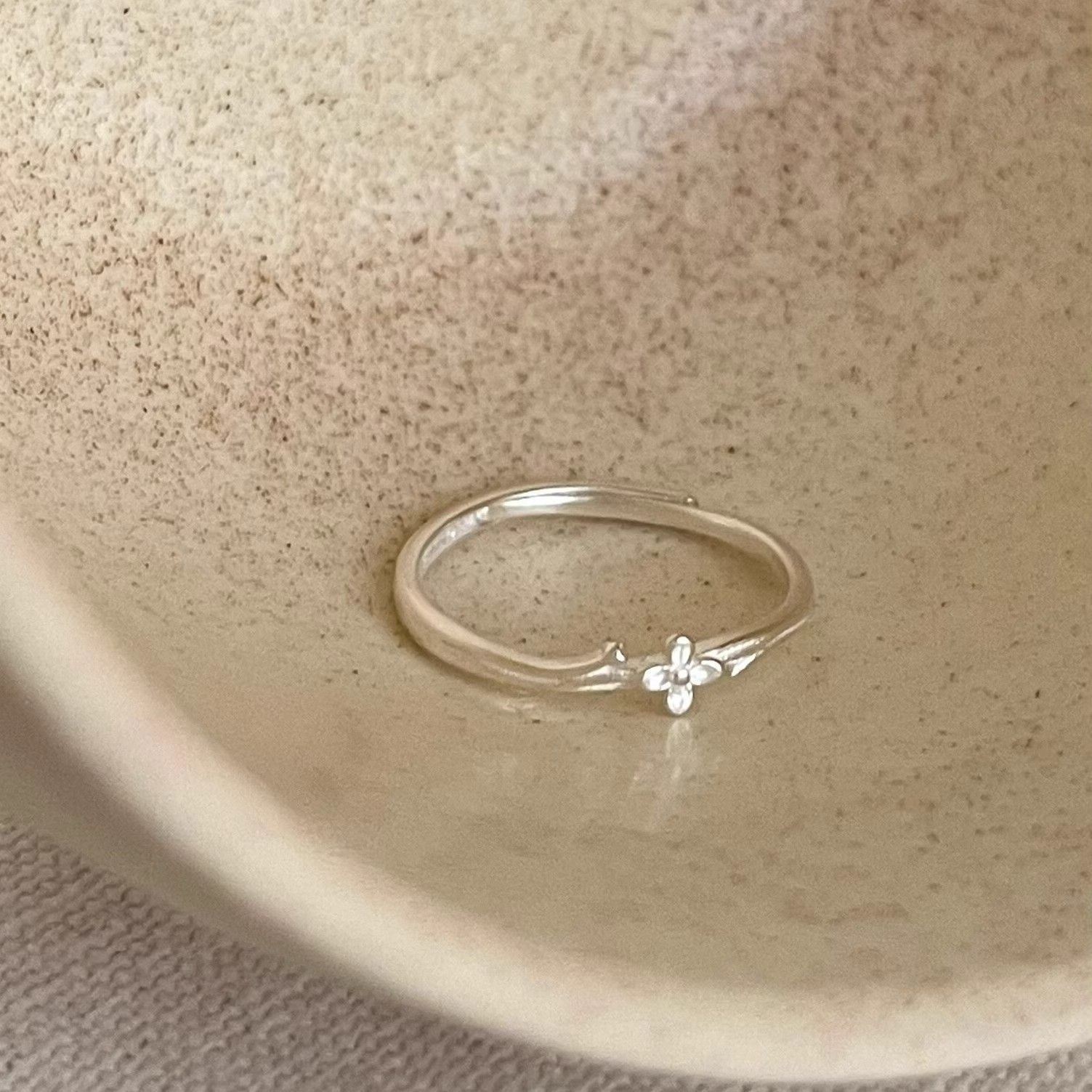 "Lilac Flower Branch" Large Size Ring for Wide Fingers, Plain Band Ring with Adjustable Opening