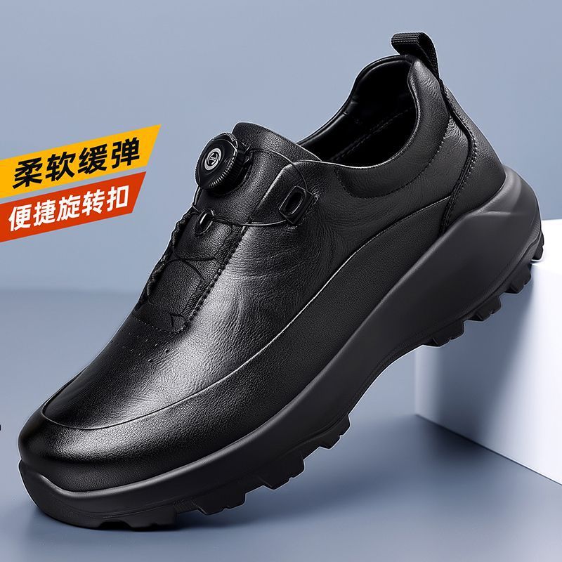 In-Stock New Men's Buttoned Retro Casual Leather Shoes for Spring and Autumn, High-End Cowhide Leather Shoes with Breathable Soft Soles