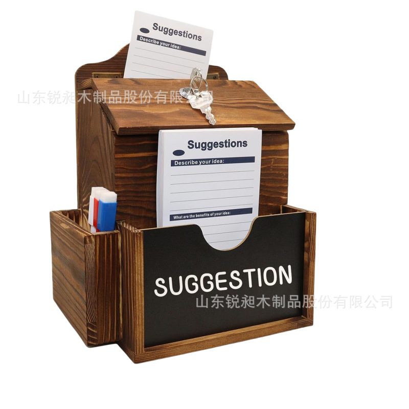 跨境木制信件箱笔筒带锁壁挂式意见箱墙壁装饰实木信箱邮件募捐箱|undefined