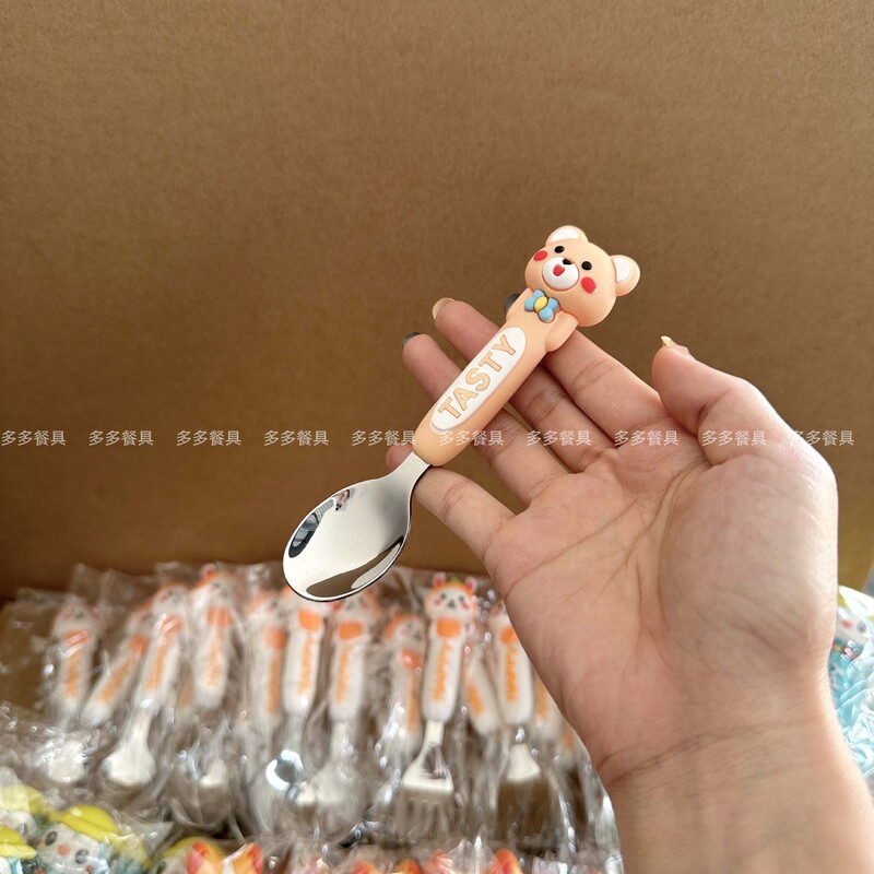304不锈钢儿童勺子叉子创意卡通宝宝专用辅食勺可爱汤匙便携餐具|undefined