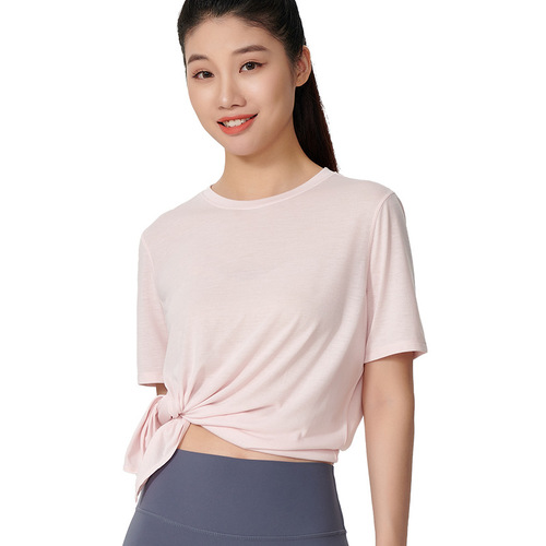 Aididi Summer Fitness Quick-Drying T-Shirt Women's Loose-Fitting Body-Slimming Skin-Friendly Solid Color Two-Way Yoga Half-Sleeve Top