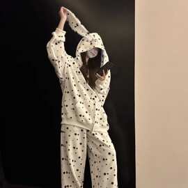 德绒套装韩版星星兔耳朵连帽卫衣套装女春秋新款拉链开衫睡衣家潮