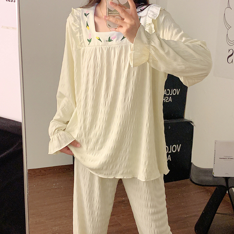 Sweet Cute Princess Style Eco Ammonia Cotton Pajamas Women's Square Collar Long Sleeve Trousers suit Spring and Autumn New Home Clothes Sweet Cute Princess Style Eco Ammonia Cotton Pajamas Women's Square Collar Long Sleeve Trousers suit Spring and Autumn New Home Clothes