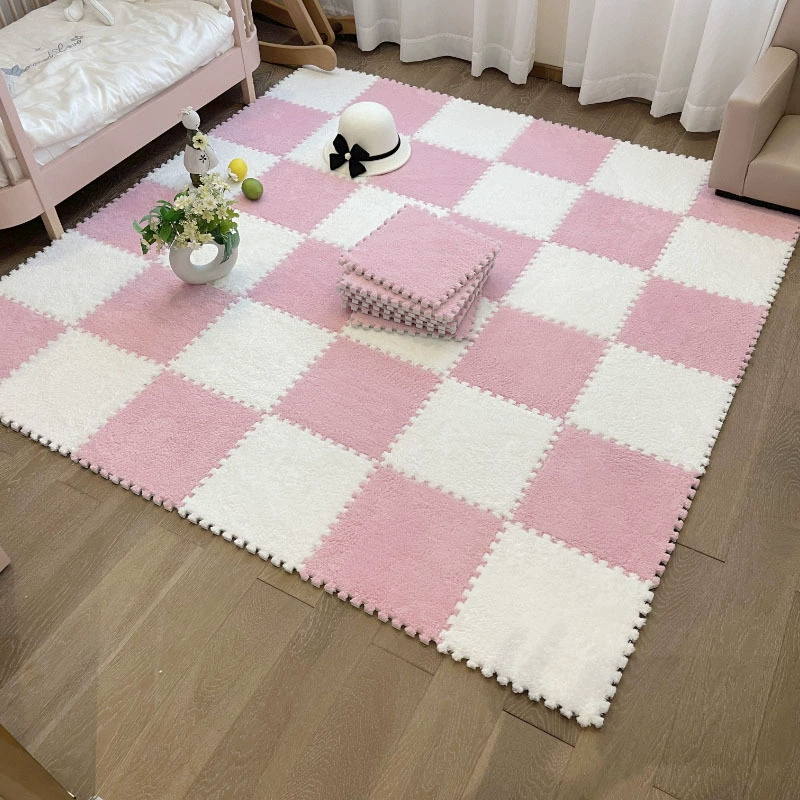 Sub-cut carpet, bedroom bedside blanket, large-area children's foam floor mat, plush, stain-resistant, fully spliced
