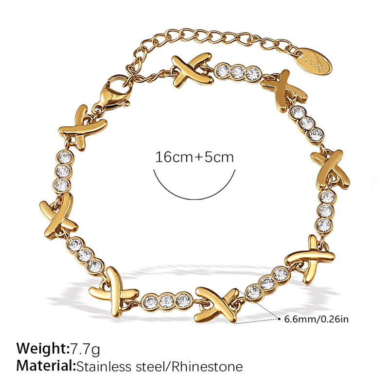 Qianbaiyi ジルコンホワイトダイヤモンドブレスレットステンレス鋼メッキ 18 K ゴールド X 字型ネックレス絶妙なファッションネックレスハンドジュエリー卸売|undefined