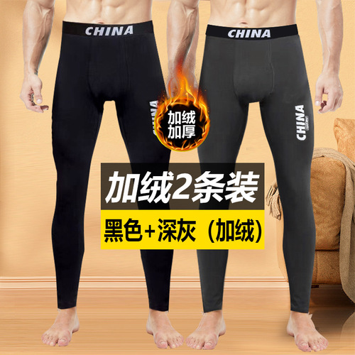 Men's Fleece Autumn Winter Padded Leggings Slim Warm Thigh-high Cotton Pants for Large Size Wholesale