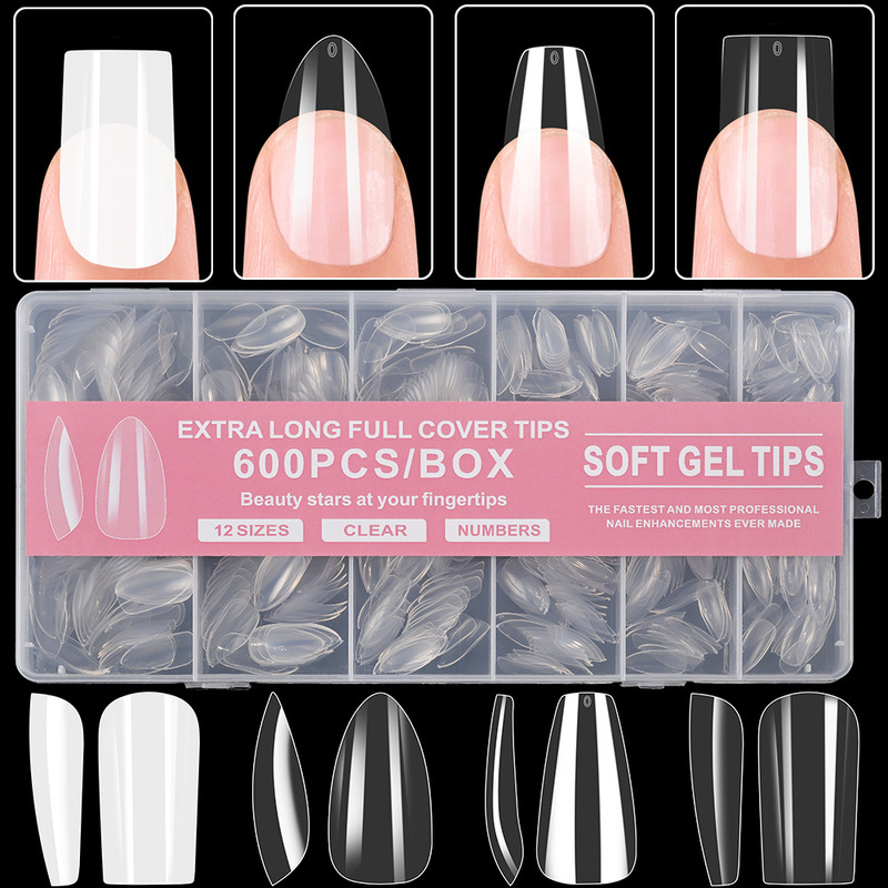 600 pieces boxed soft gel nail tips in 12 sizes, seamless full-cover nail extensions, transparent wearable nails, semi-finished nail patches 600 pieces boxed soft gel nail tips in 12 sizes, seamless full-cover nail extensions, transparent wearable nails, semi-finished nail patches